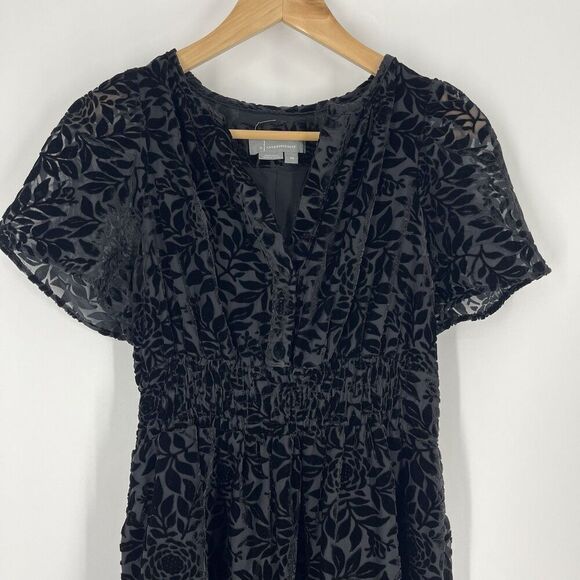 Anthropologie Dress Size XS Black The Somerset Collection Velvet Floral Mini - Picture 2 of 9